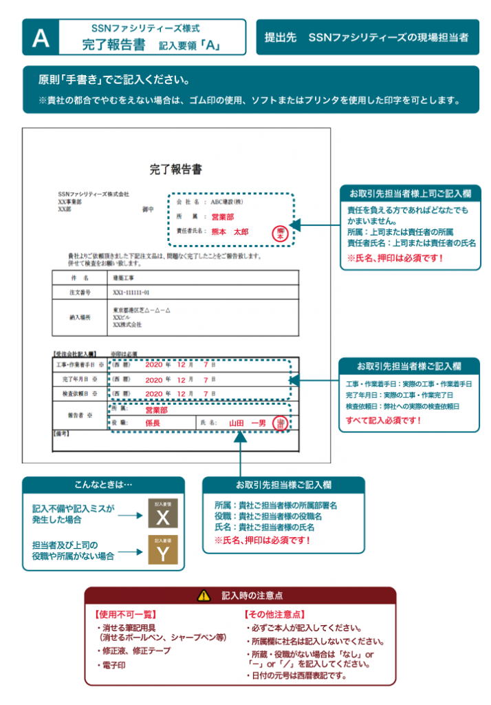 完了報告書の記入要領 A Ssnファシリティーズ