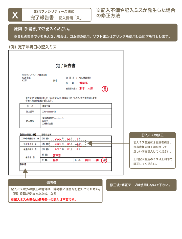 完了報告書の記入要領 X Y Ssnファシリティーズ